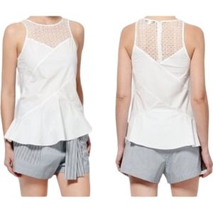 Derek Lam 10 Crosby Poplin Cotton High Neck Sleeveless White Blouse Top X-Small